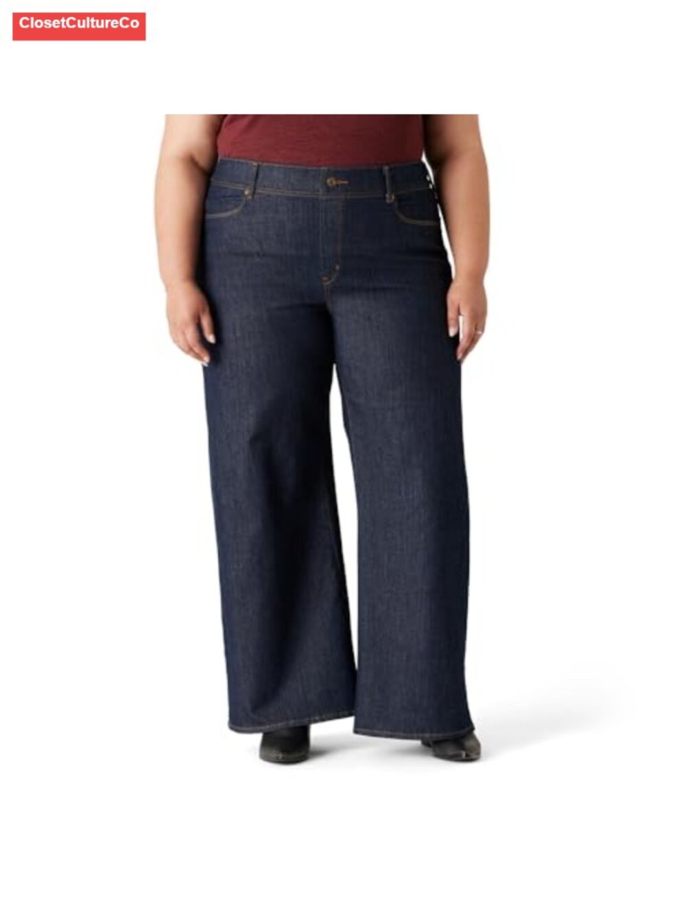 Totally Shaping Pull On Wide Leg Jeans Mid Rise Stretch Denim Slimming